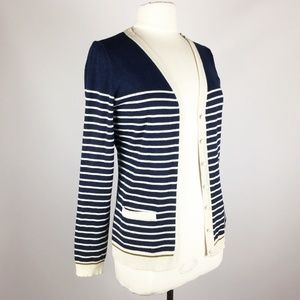 Audrey & Grace Striped Cardigan Navy M